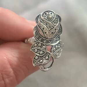 Silver Floral Rose Costume Statement Ring